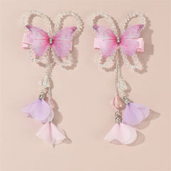 2pcs Butterfly Tassel Bead Hair Clip for Girls
