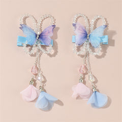 2pcs Butterfly Tassel Bead Hair Clip for Girls