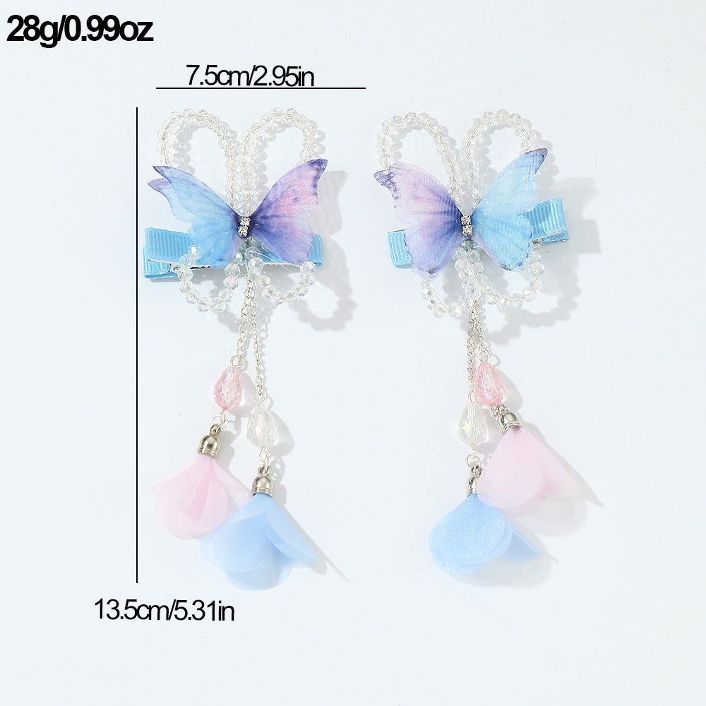 2pcs Butterfly Tassel Bead Hair Clip for Girls