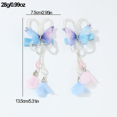2pcs Butterfly Tassel Bead Hair Clip for Girls