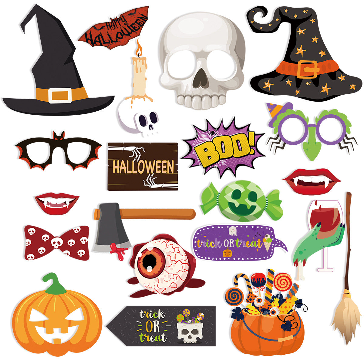 20pcs Halloween Funny Photo Props Ghost Pumpkin Bat Spider Party Decorations