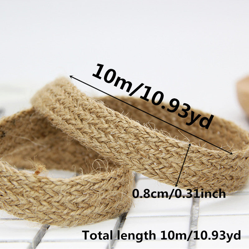 10M Hemp Cords Flat Burlap Ribbon Jute Rope Twine DIY Wedding Decoration