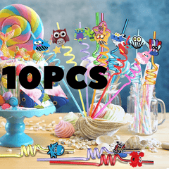 10pcs Owl Series Reusable Curved Tube Straws