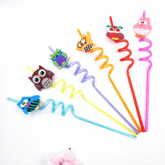 10pcs Owl Series Reusable Curved Tube Straws