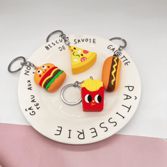 Simulation Food Car Keychain Soft Hamburger Fries Pizza Hot Dog Toy Key Ring