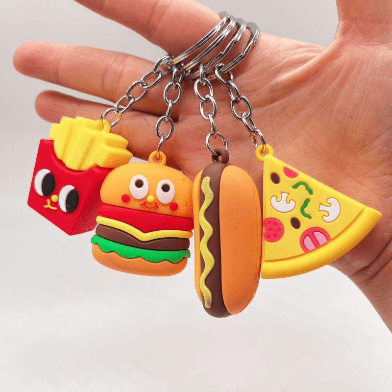 Simulation Food Car Keychain Soft Hamburger Fries Pizza Hot Dog Toy Key Ring
