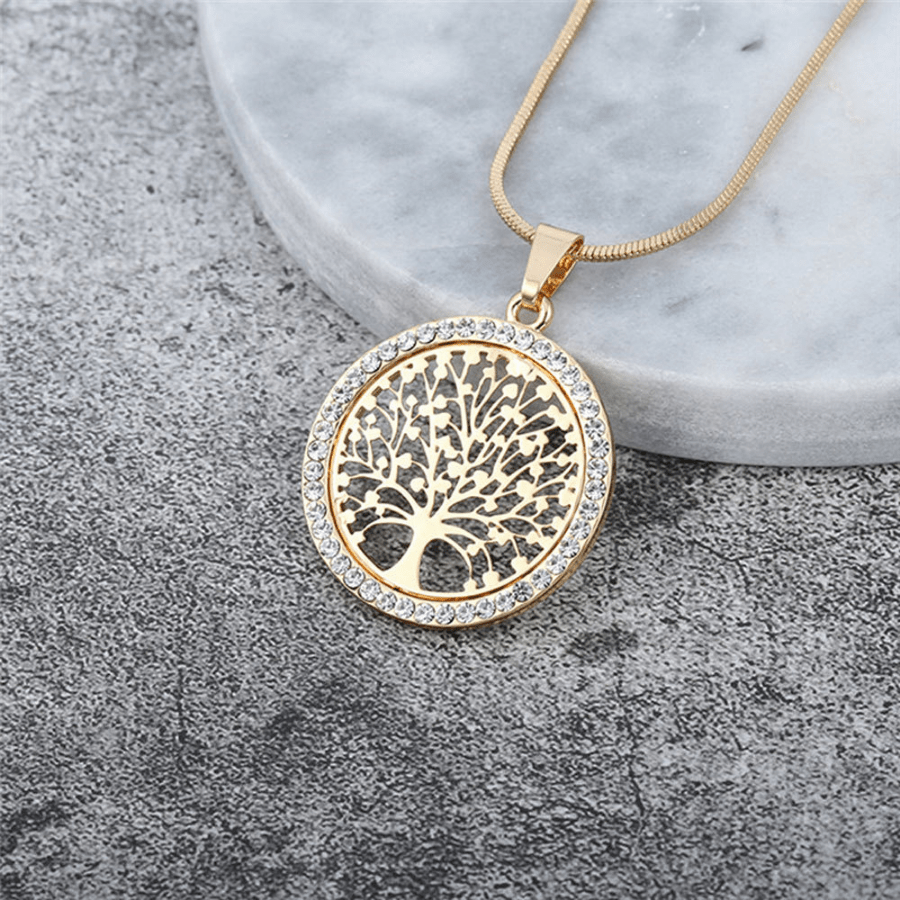 Round Hollow Tree Of Life Pendant Necklace For Girls