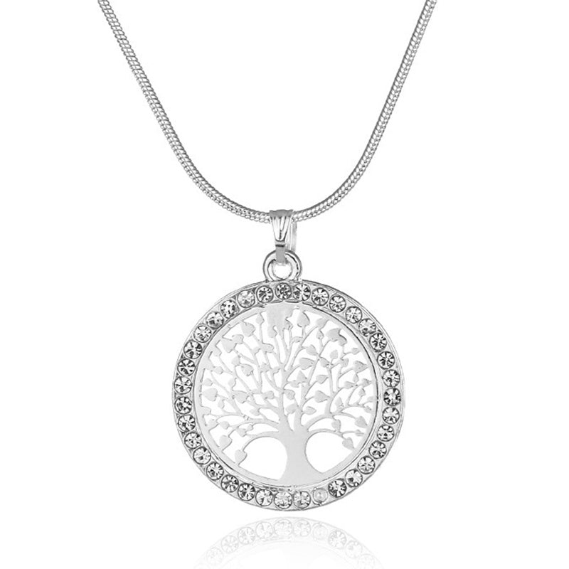 Round Hollow Tree Of Life Pendant Necklace For Girls