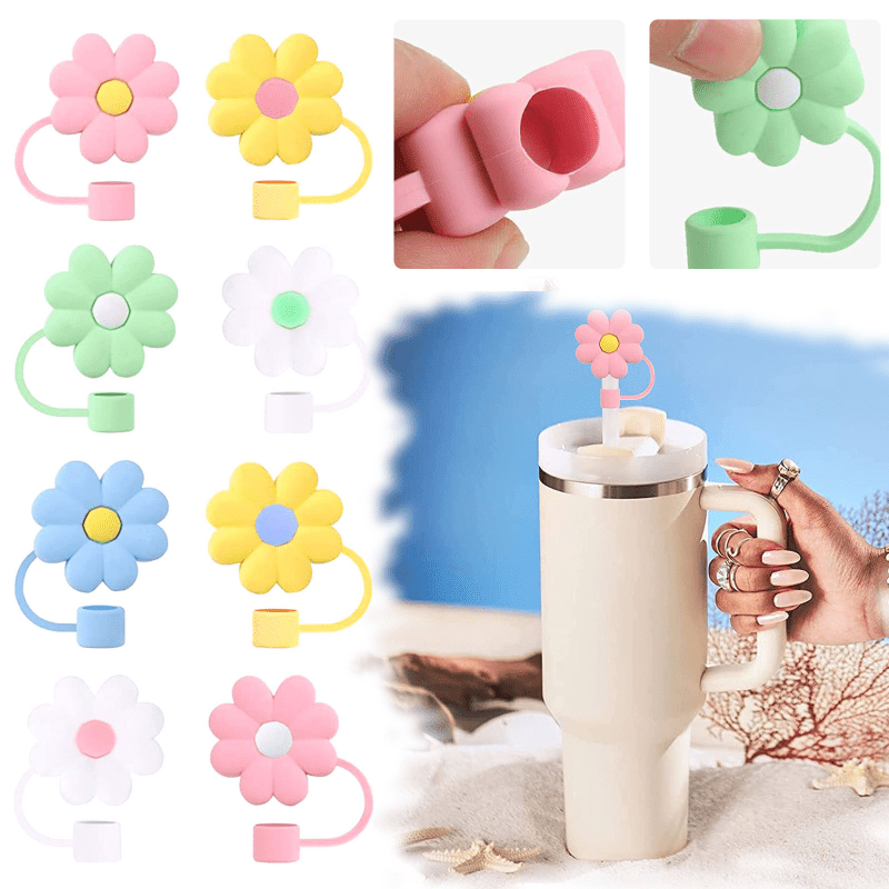 8pcs Silicone Straw Topper Cap Flower Tips Cup Decoration
