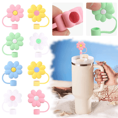 8pcs Silicone Straw Topper Cap Flower Tips Cup Decoration