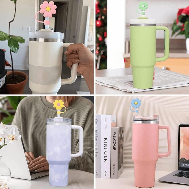 8pcs Silicone Straw Topper Cap Flower Tips Cup Decoration