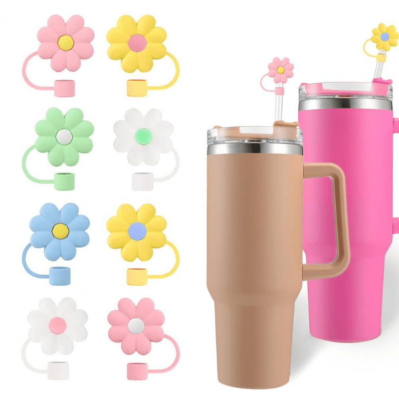 8pcs Silicone Straw Topper Cap Flower Tips Cup Decoration