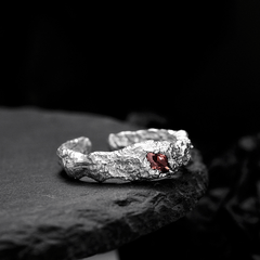 S925 Silver Broken Textured Ring Eye Stone Finger Ring