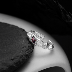 S925 Silver Broken Textured Ring Eye Stone Finger Ring
