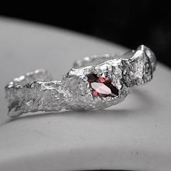S925 Silver Broken Textured Ring Eye Stone Finger Ring