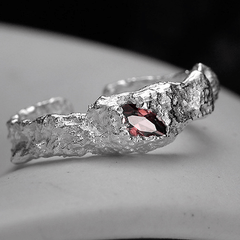 S925 Silver Broken Textured Ring Eye Stone Finger Ring