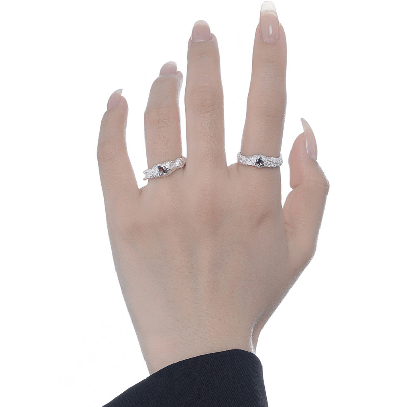 S925 Silver Broken Textured Ring Eye Stone Finger Ring