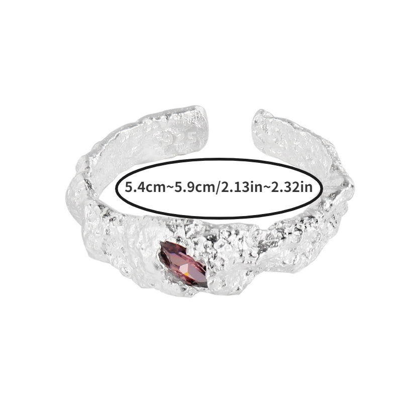 S925 Silver Broken Textured Ring Eye Stone Finger Ring