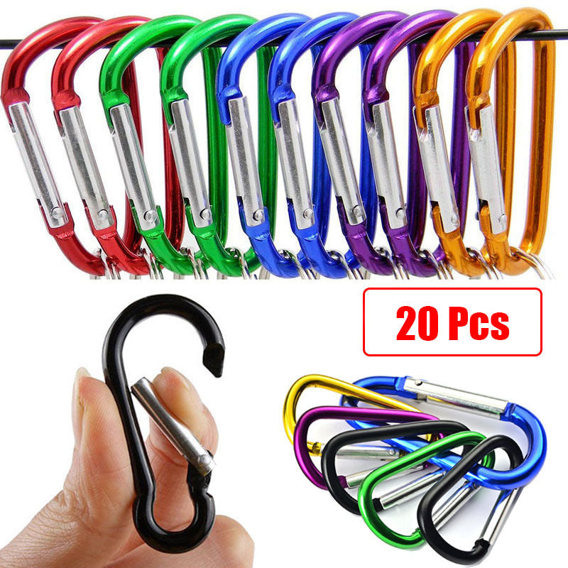 20pcs Carabiner Keychains Aluminum Alloy D ring Buckle Spring Snap Hook Clip