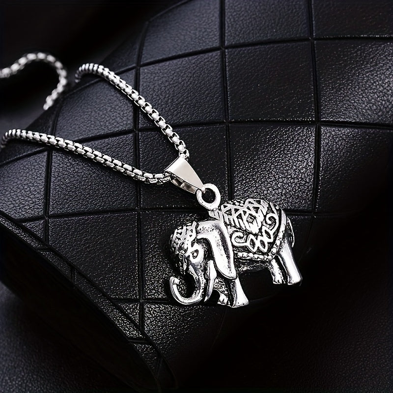 Retro Elephant Pendant Necklace Hip Hop Animal Jewelry