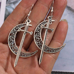 Moon Sword Earrings Vintage Boho Gothic Jewelry for Girls