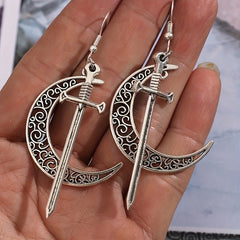 Moon Sword Earrings Vintage Boho Gothic Jewelry for Girls