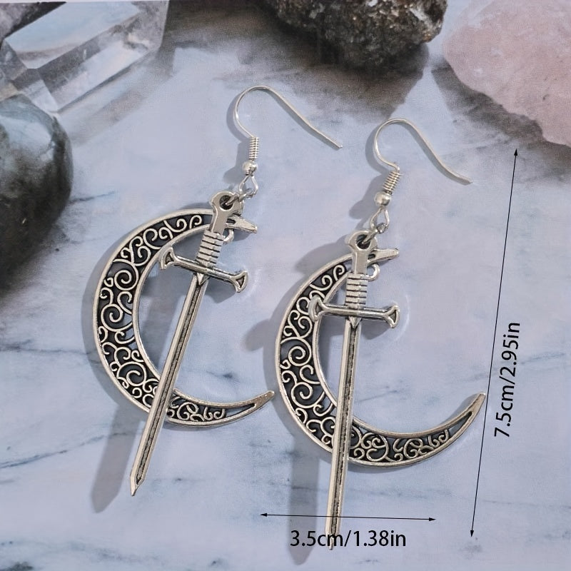 Moon Sword Earrings Vintage Boho Gothic Jewelry for Girls