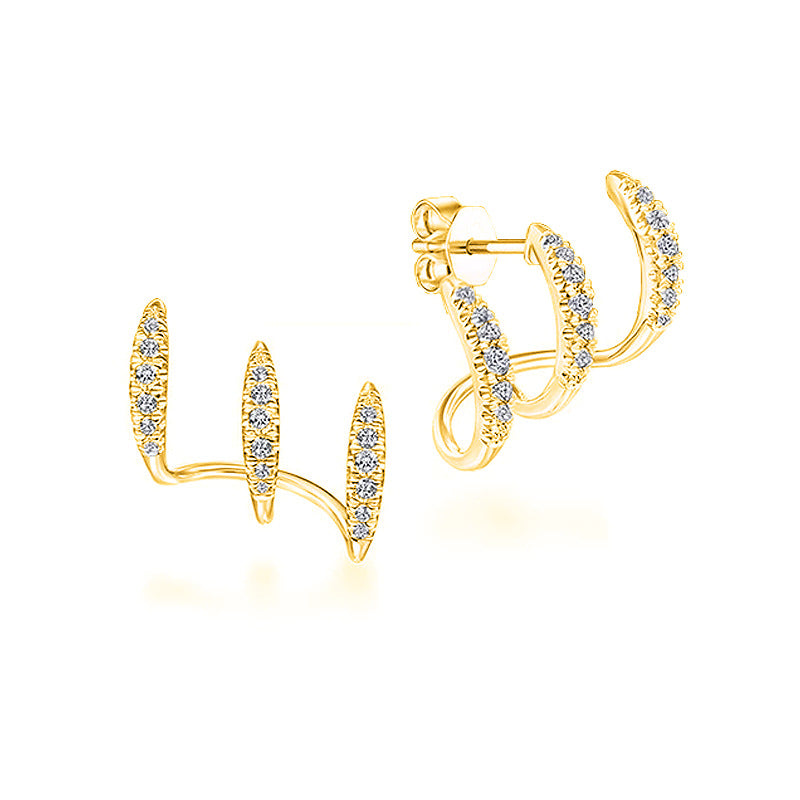 Stylish Rhinestone Ear Row Earrings Three Layer Curved Earrings