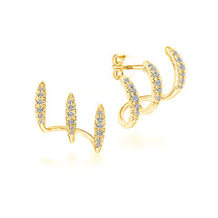 Stylish Rhinestone Ear Row Earrings Three Layer Curved Earrings