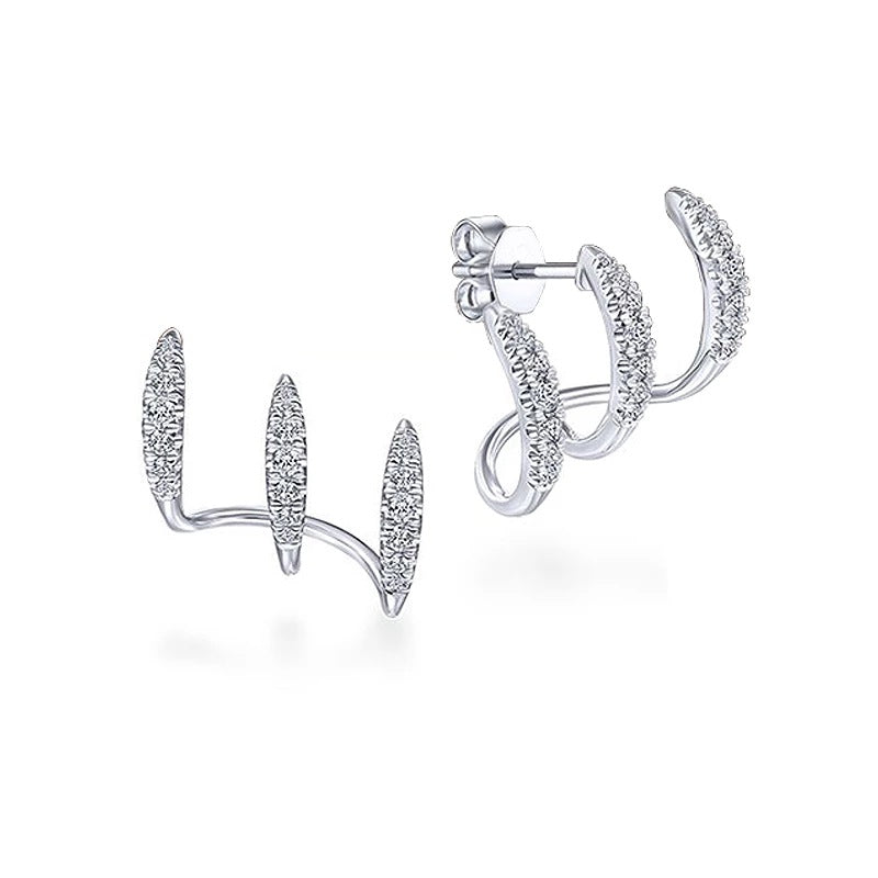 Stylish Rhinestone Ear Row Earrings Three Layer Curved Earrings