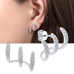 Stylish Rhinestone Ear Row Earrings Three Layer Curved Earrings