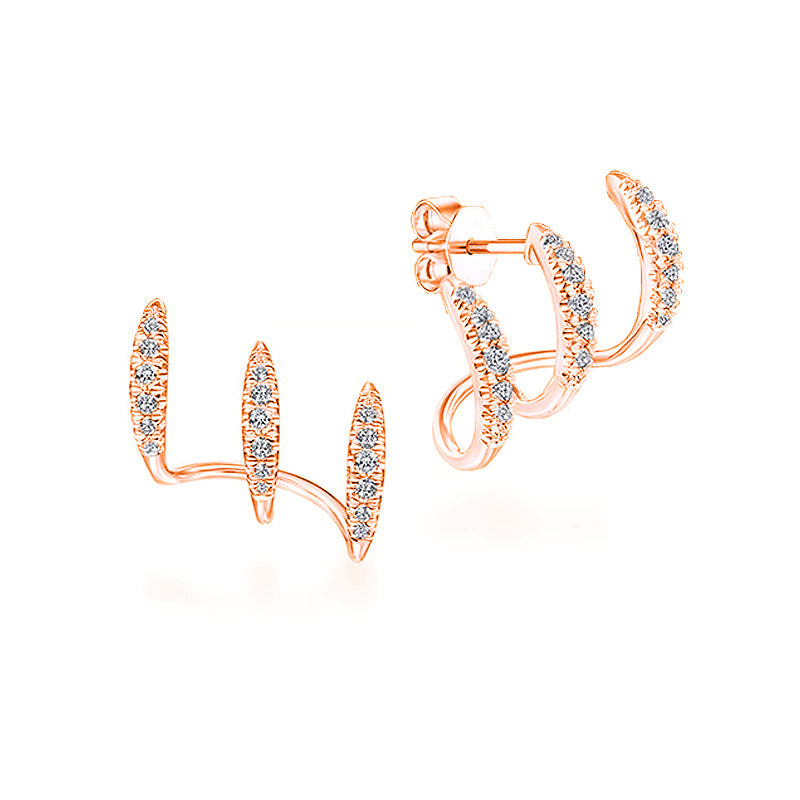 Stylish Rhinestone Ear Row Earrings Three Layer Curved Earrings