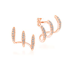 Stylish Rhinestone Ear Row Earrings Three Layer Curved Earrings