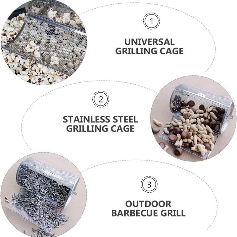 Stainless Steel Air Fryer Barbecue Basket Rotating Grill Cage Nuts Coffee Beans