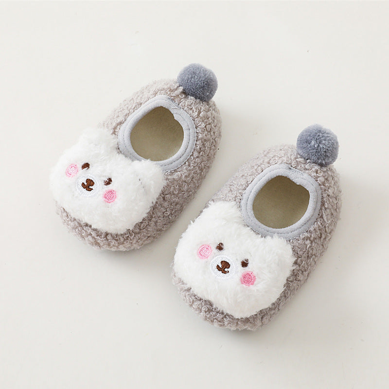 Baby Girls Kids Grip Shoes Socks Non Slip Floor Socks Cartoon Bear Thickened Soc