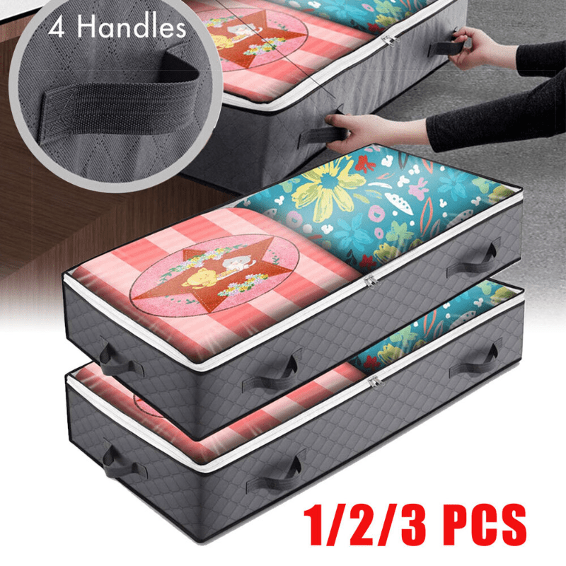 1 2 3pcs Under Bed Storage Bag Zipper Handle Blanket Clothes Storage Bag