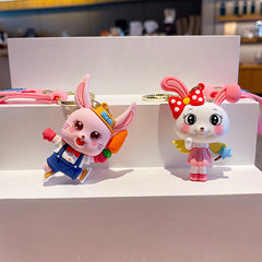 Cartoon Rabbit Keychain School Bag Ornament Car Key Chain Men Boys