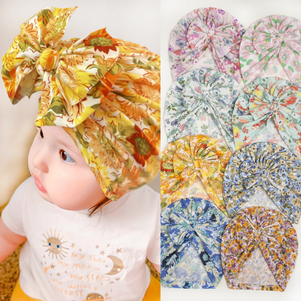 Children's Knitted Bow Hat with Creative Print