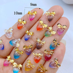10pcs Mini Resin Heart Shaped Bow Flatback Ornaments
