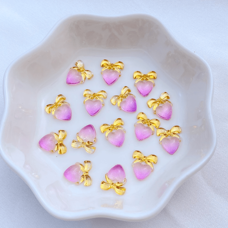 10pcs Mini Resin Heart Shaped Bow Flatback Ornaments