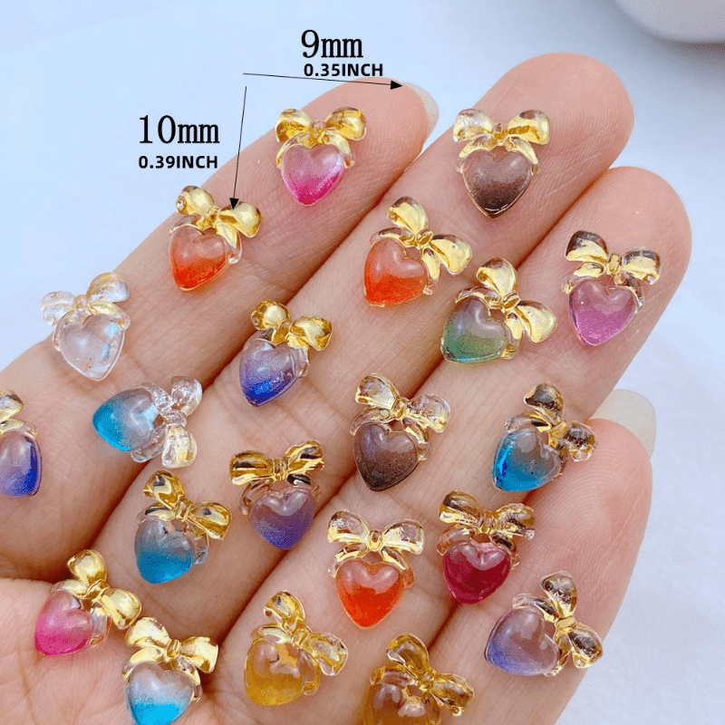 10pcs Mini Resin Heart Shaped Bow Flatback Ornaments