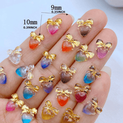 10pcs Mini Resin Heart Shaped Bow Flatback Ornaments
