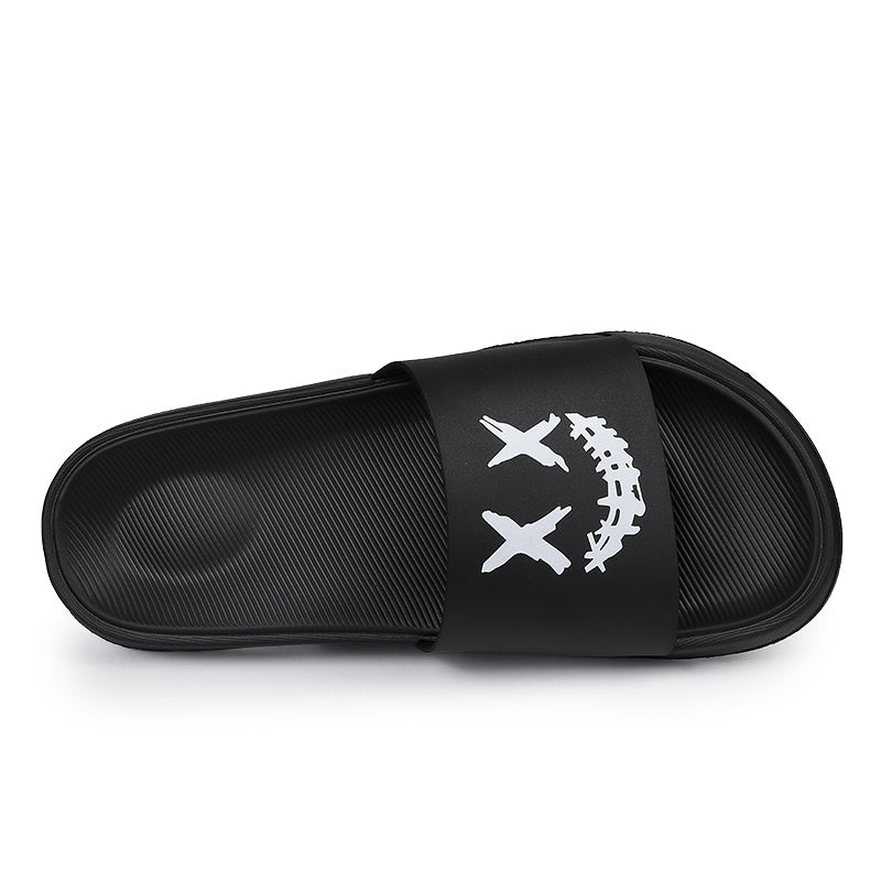 Men's Smile Print Slides Casual Non Slip Slippers