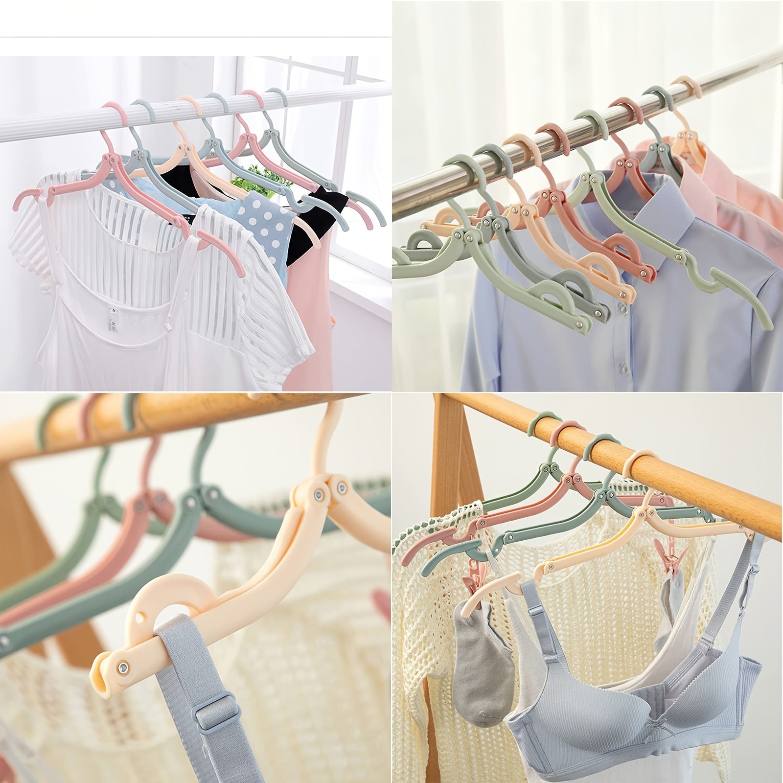 8pcs Colored Travel Hangers Portable Foldable Clothes Hangers Drying Rack