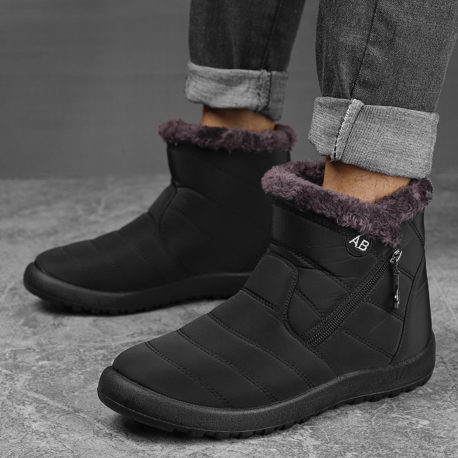 Men's Winter Snow Boots with Zippers & Fuzzy Lining