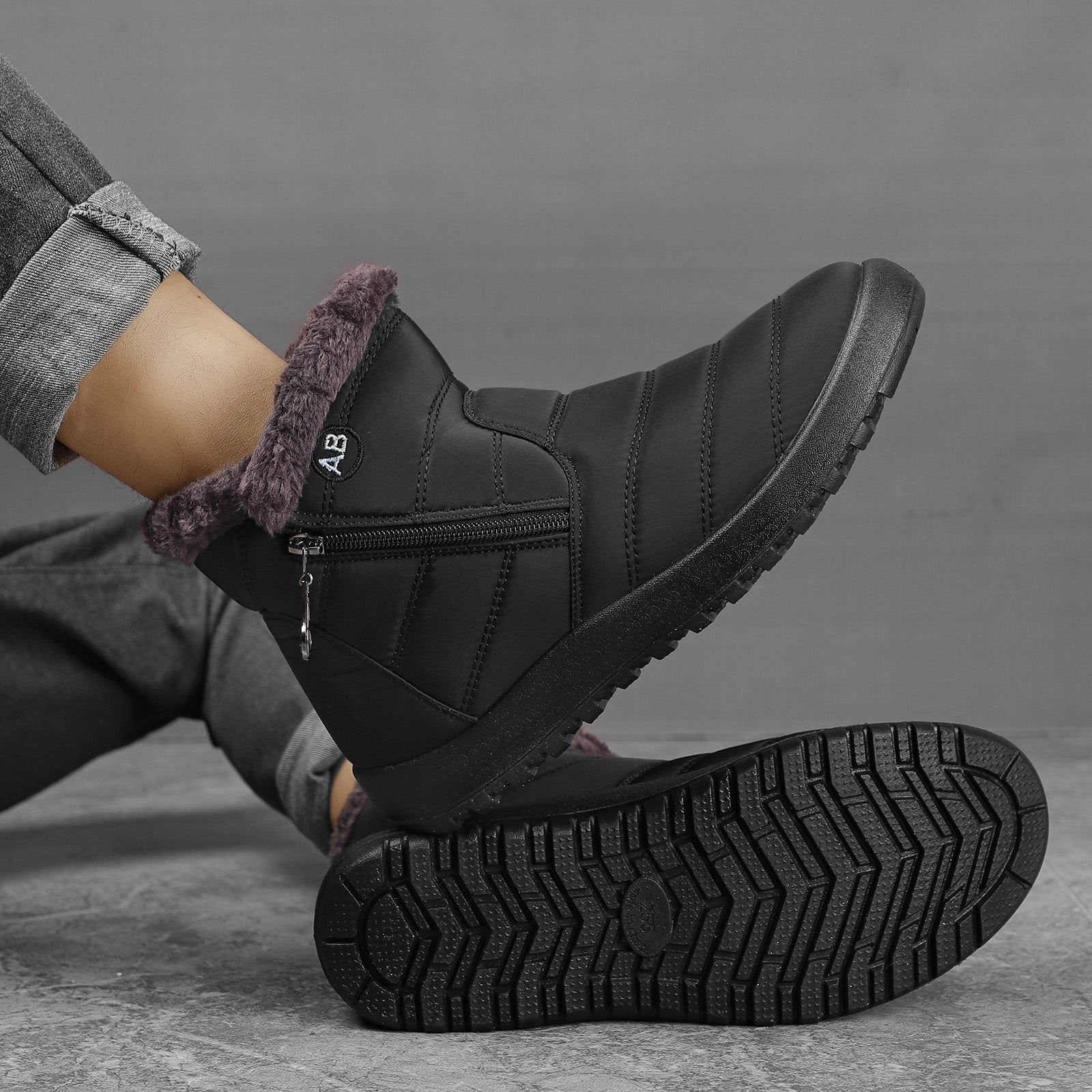 Men's Winter Snow Boots with Zippers & Fuzzy Lining