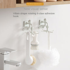 Rotating 6 Claws Hook Wall Mounted Kitchen Bathroom Hanger