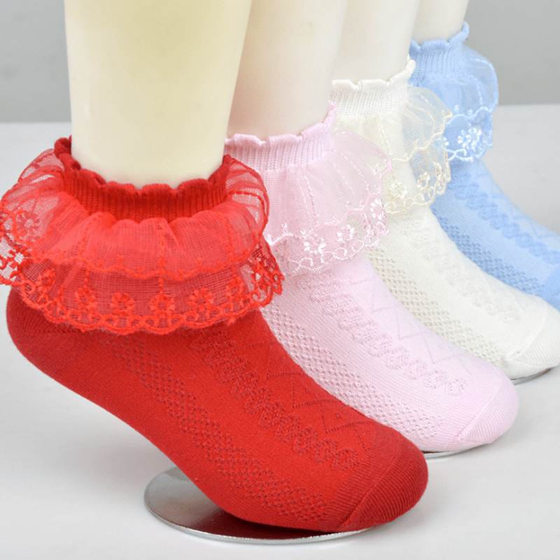 5 Pairs Girls Lace Ruffled Princess Socks Mesh Breathable Dance Socks