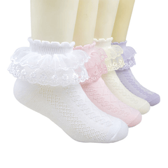 5 Pairs Girls Lace Ruffled Princess Socks Mesh Breathable Dance Socks