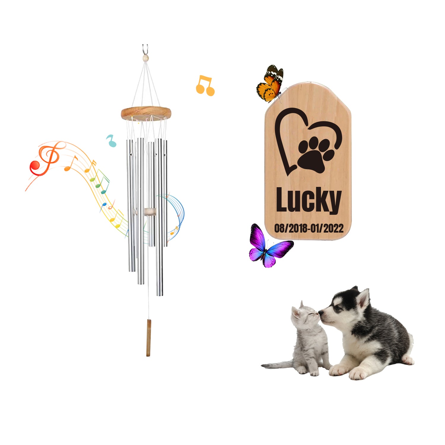 Cat Dog Memorial Wind Chime Rich Sound Metal Garden Decoration